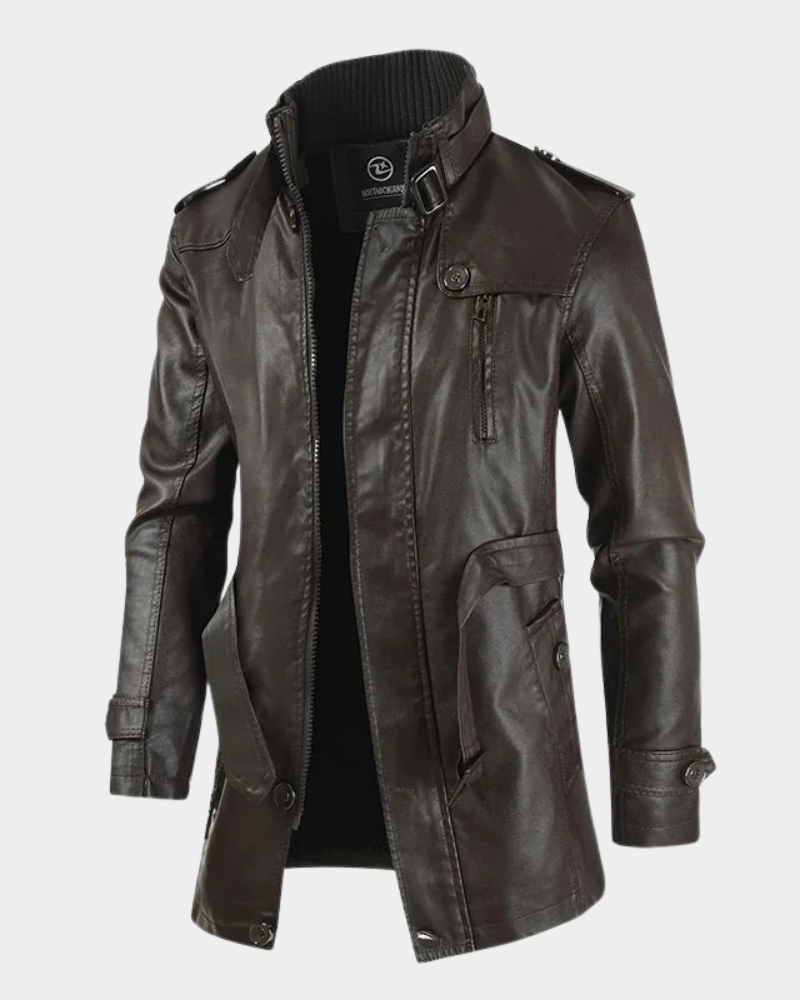 ROLANDO™ - GIACCA DI PELLE LUNGA CON COLLETTO ALTO