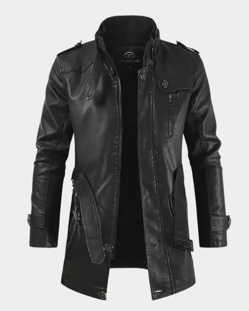 ROLANDO™ - GIACCA DI PELLE LUNGA CON COLLETTO ALTO