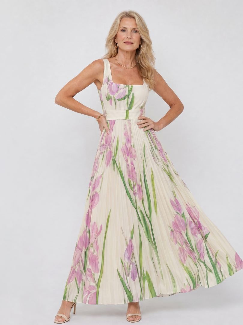 SERAFINA™ | ABITO MIDI SENZA MANICHE IN SATIN CON SCOLLO QUADRATO