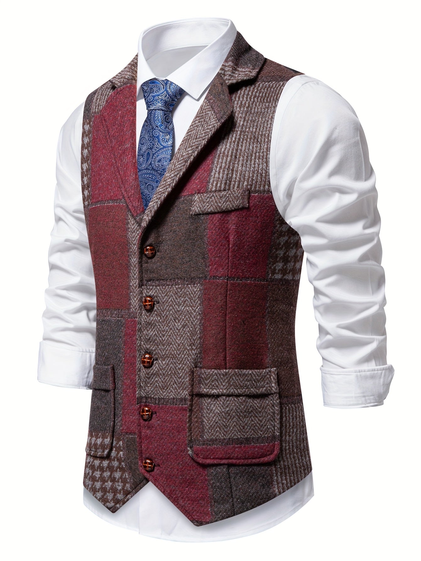 VITTORIO™ | GILET IN TWEED PATCHWORK CON MOTIVO A SPINA DI PESCE