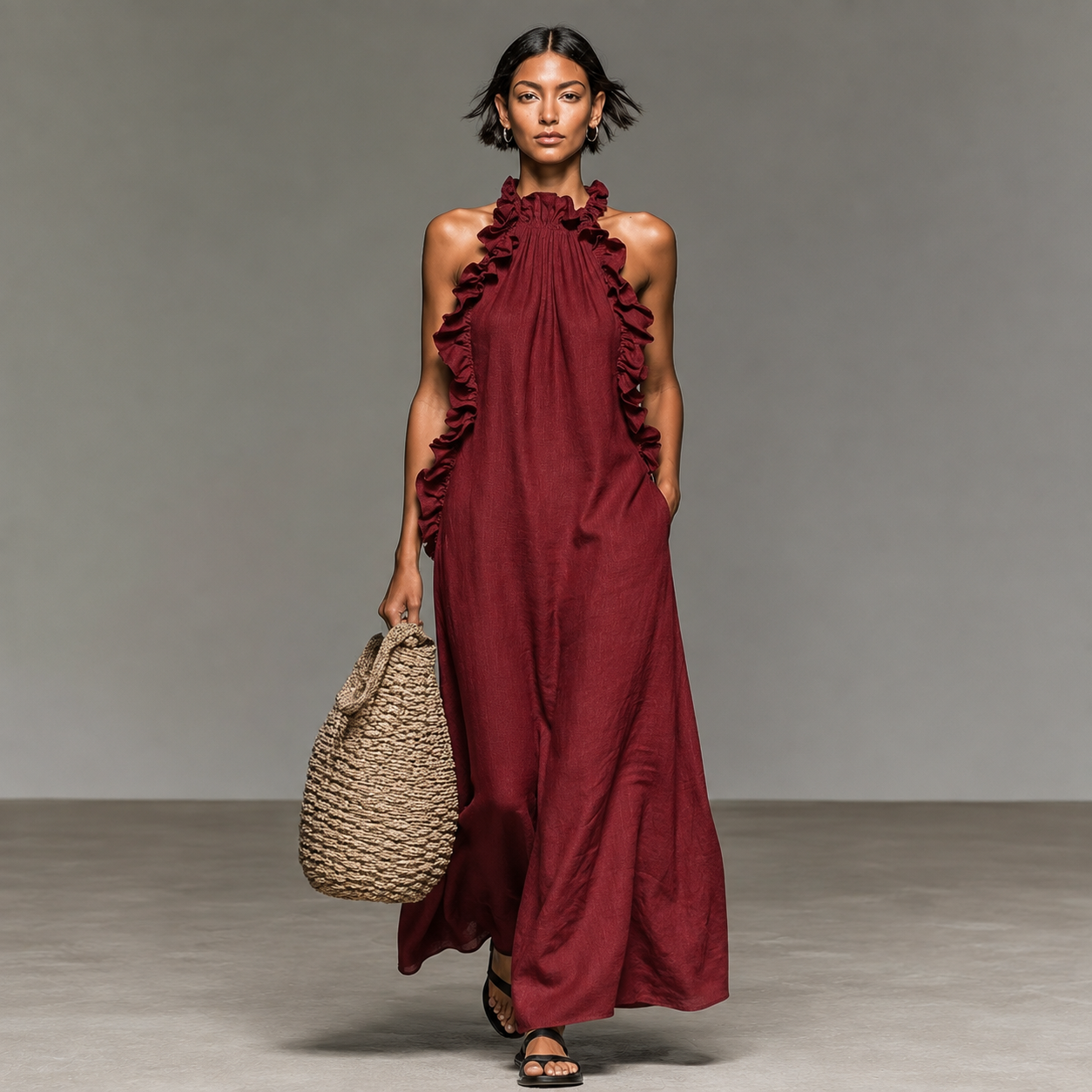 LETIZIA™ | ABITO MAXI CON TASCHE E VOLANT