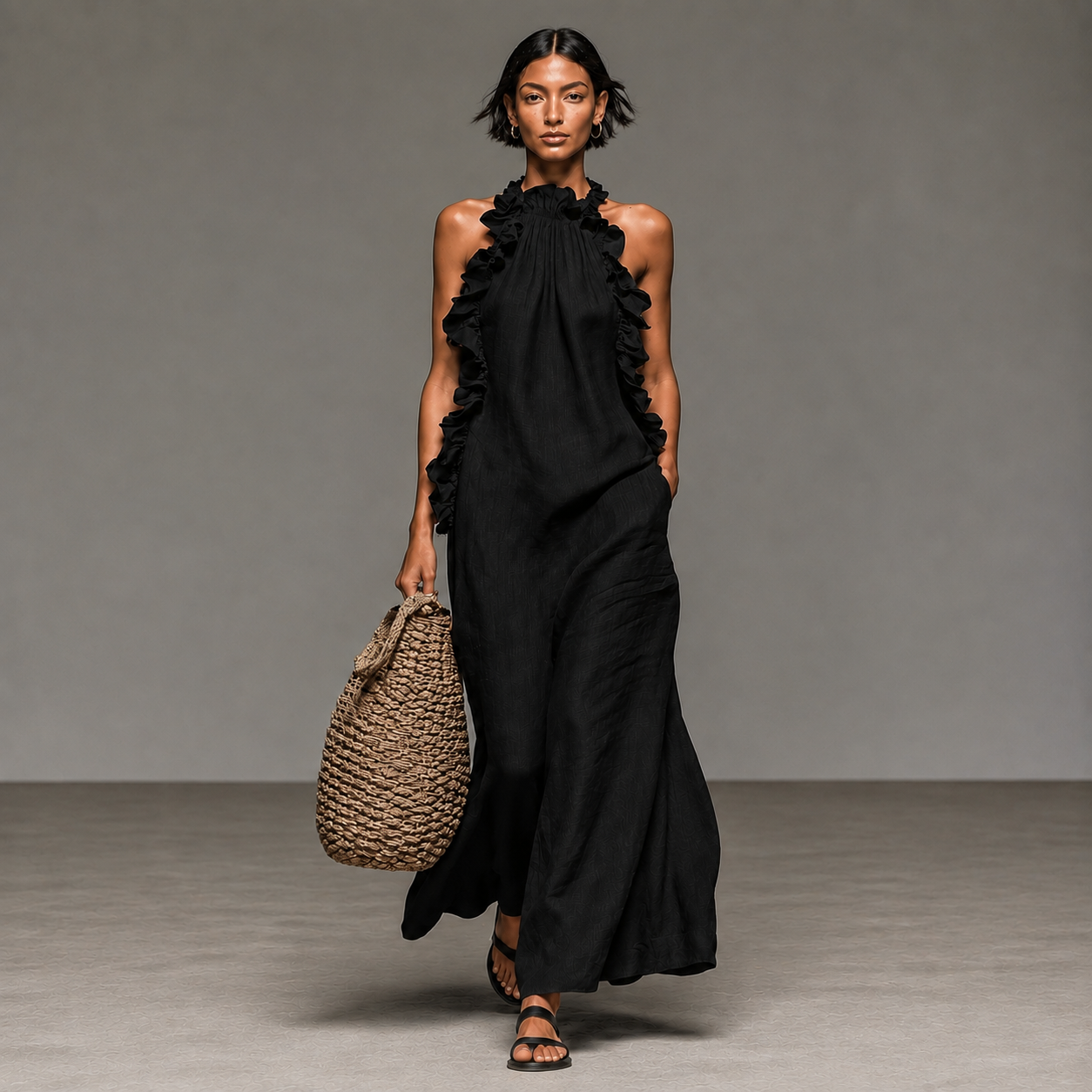 LETIZIA™ | ABITO MAXI CON TASCHE E VOLANT