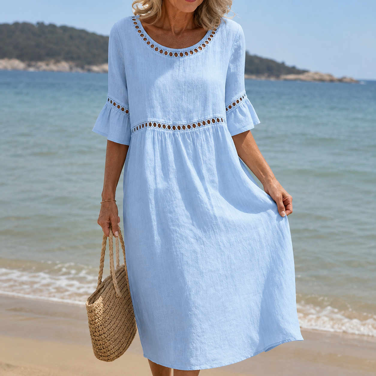 ORNELLA™ | ABITO LUNGO IN LINO EFFETTO PANCIA PIATTA
