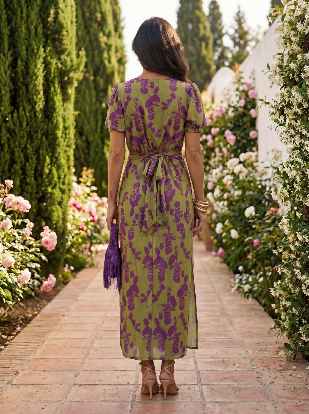 GRAZIA™ | ABITO ELEGANTE IN SETA CON STAMPA BOTANICA