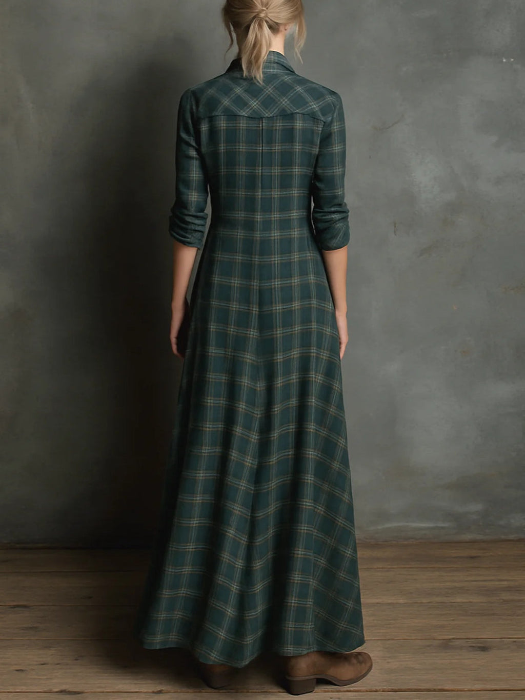 PRISCILLA™ | ABITO LUNGO A QUADRI STILE CAMICIA