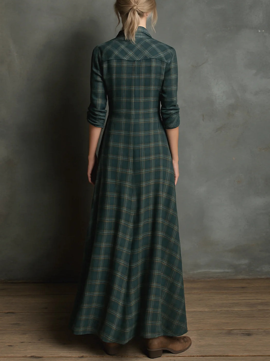 PRISCILLA™ | ABITO LUNGO A QUADRI STILE CAMICIA