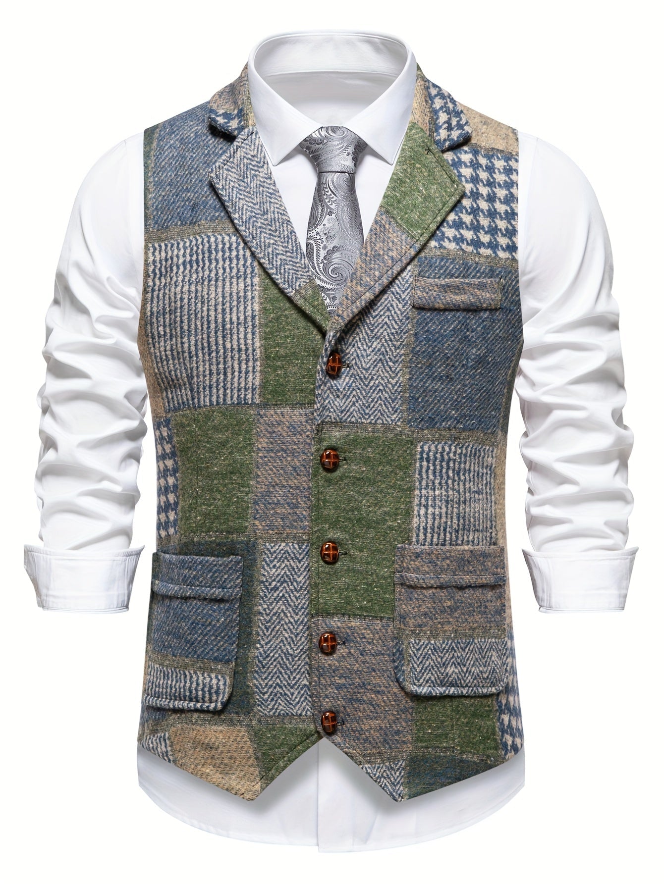 VITTORIO™ | GILET IN TWEED PATCHWORK CON MOTIVO A SPINA DI PESCE