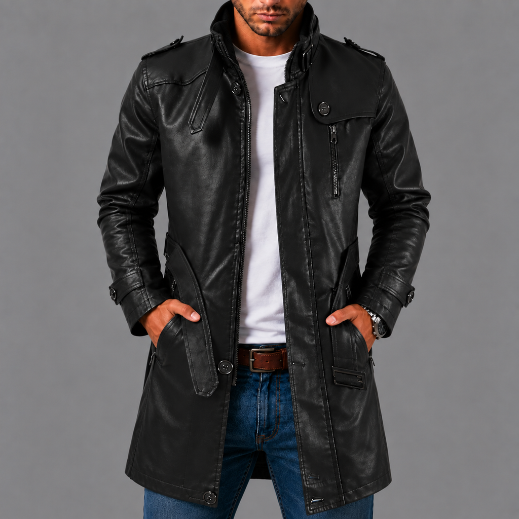 ROLANDO™ - GIACCA DI PELLE LUNGA CON COLLETTO ALTO