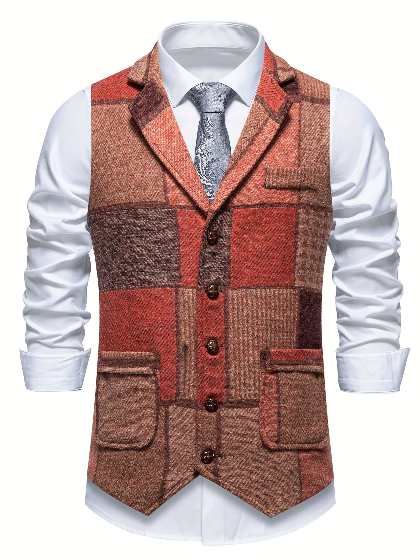 VITTORIO™ | GILET IN TWEED PATCHWORK CON MOTIVO A SPINA DI PESCE