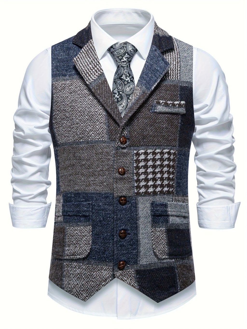VITTORIO™ | GILET IN TWEED PATCHWORK CON MOTIVO A SPINA DI PESCE