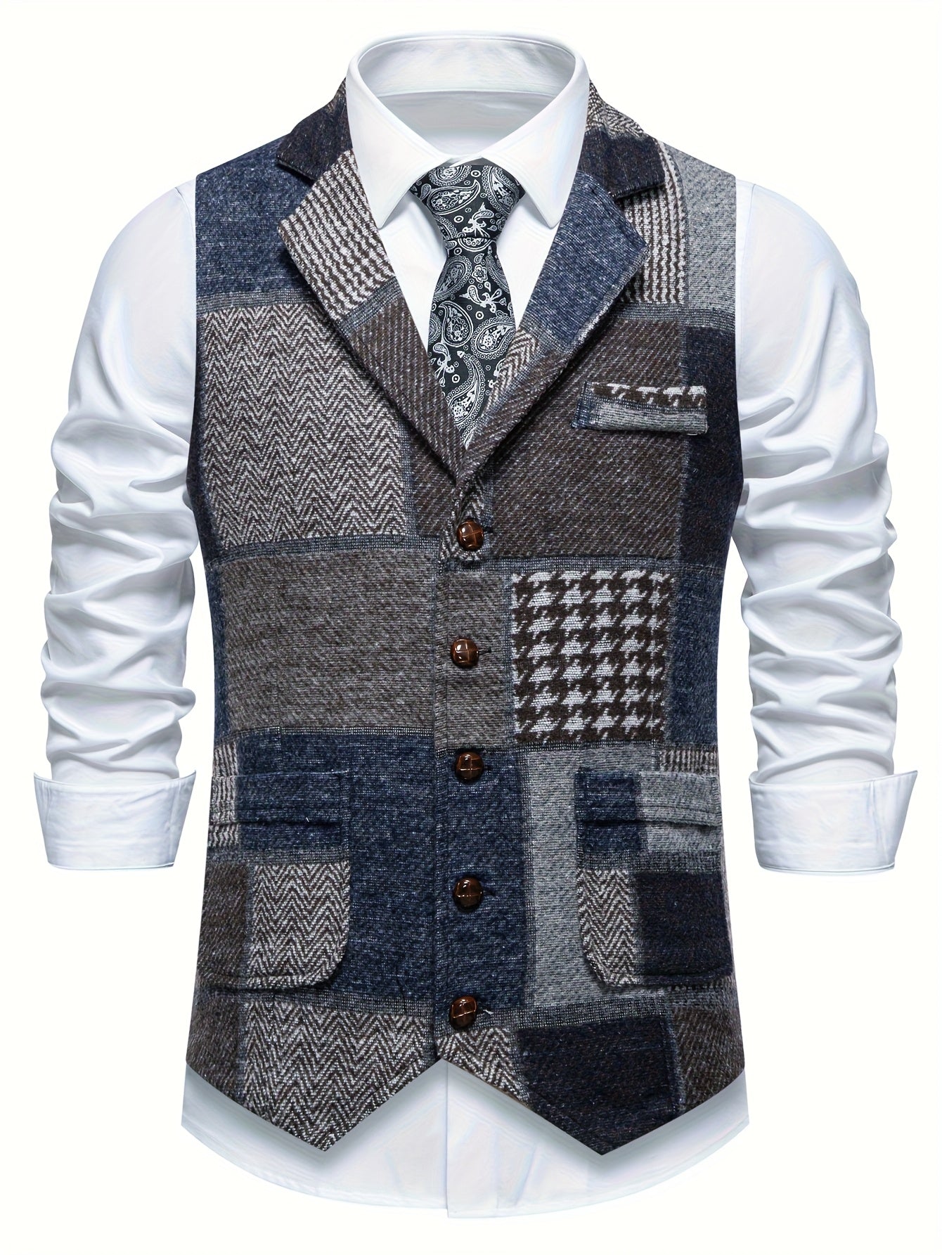 VITTORIO™ | GILET IN TWEED PATCHWORK CON MOTIVO A SPINA DI PESCE