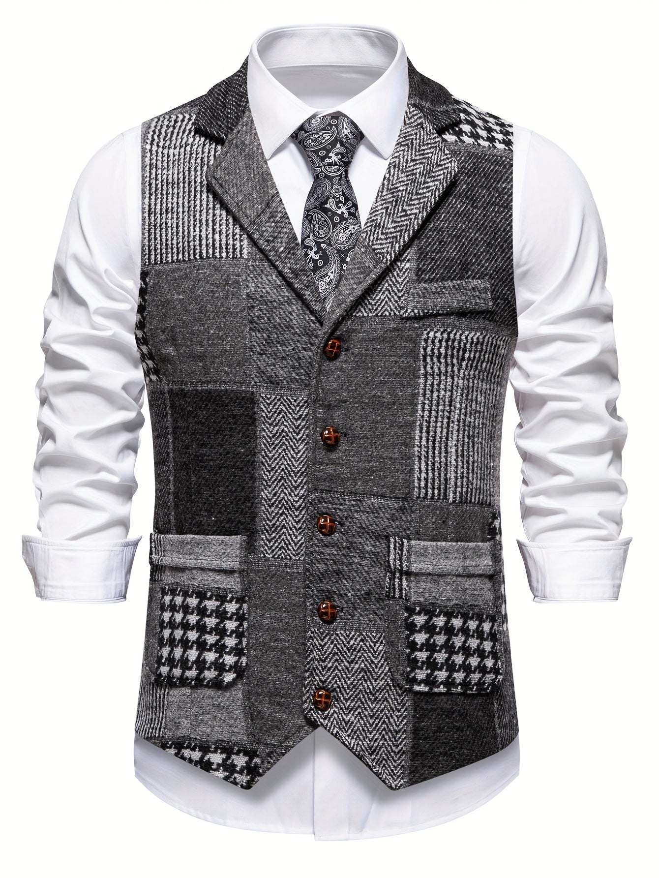 VITTORIO™ | GILET IN TWEED PATCHWORK CON MOTIVO A SPINA DI PESCE